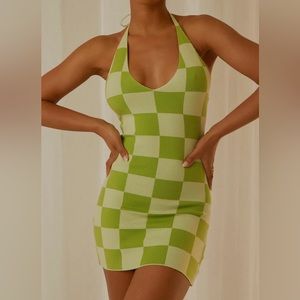 Peppermayo Knit Green checkered Halter Dress💚